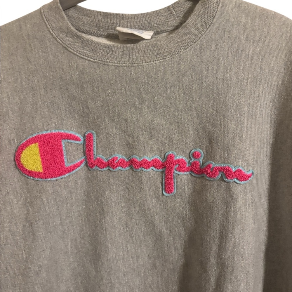 Champion Reverse Weave Gray Pink Pullover Sweatsh… - image 2